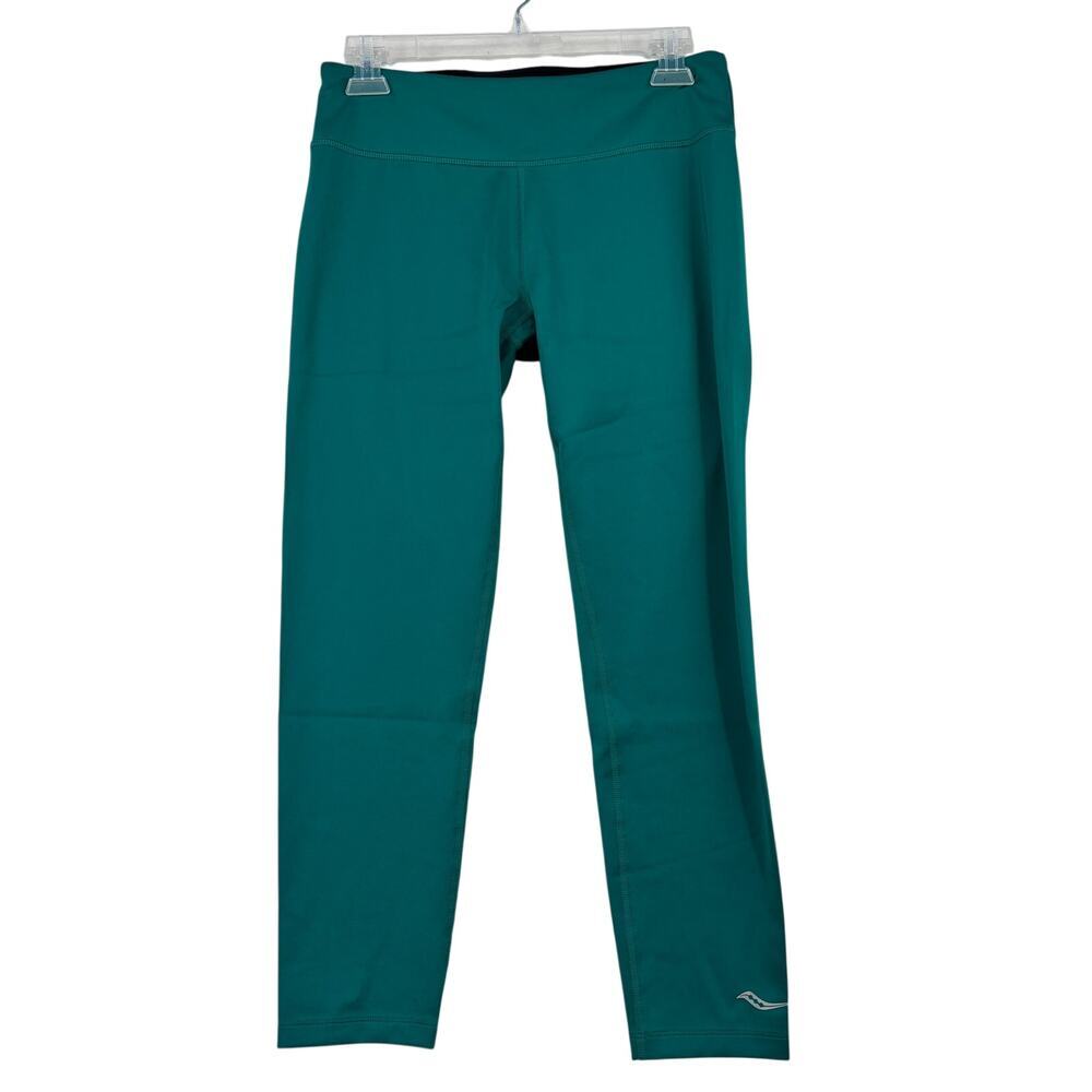 Saucony Scoot‎ Series Run Dry Crop Legging Size M Emerald Green Zip Pocket